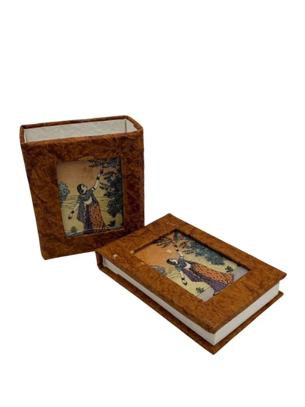 Handmade Rajasthan India Papier Mâché Pen Holder & Decorative Book Box Set Boho